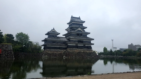 Matsumoto Castle keep view across the moat in daytime